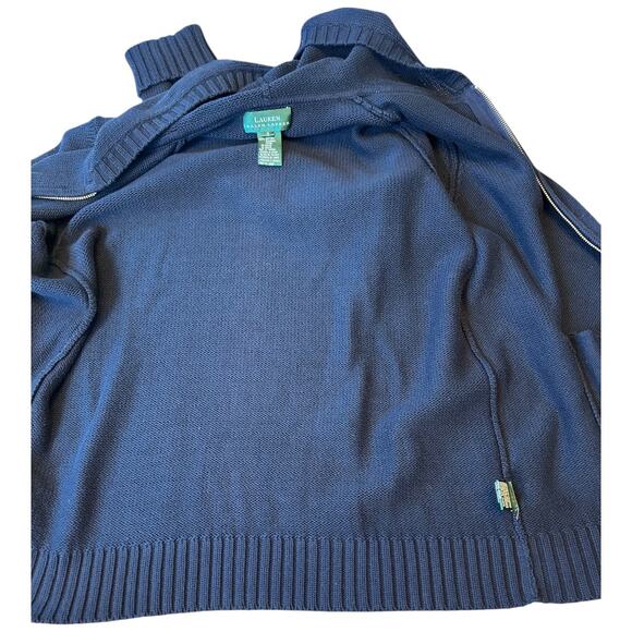 EUC Ralph Lauren 100% Cotton Knit Full Zip Hoodie Sweater Navy Size Small - Picture 12 of 14
